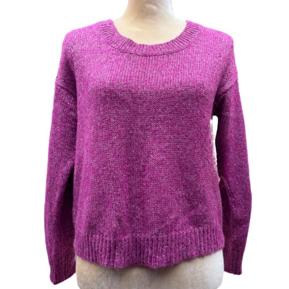 H&M Divided Fuzzy Knit Sweater Purple Pink Marled Yarn Cozy Pullover Size M Fit
